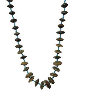 Boho Handmade Multicolor Paper Disc Bead Necklace Blue Accents Eco Friendly